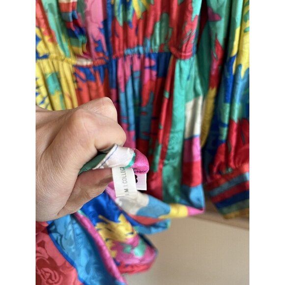 Anne Crimmins Silk Dress Vintage Colourful 80s Vibrant Long Dress Size 8 - Picture 8 of 11